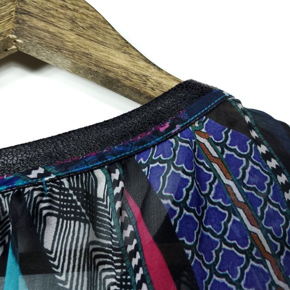 Hale Bob Ladonna Silk Chiffon Teal Crepe Blouse - Picture 7 of 9